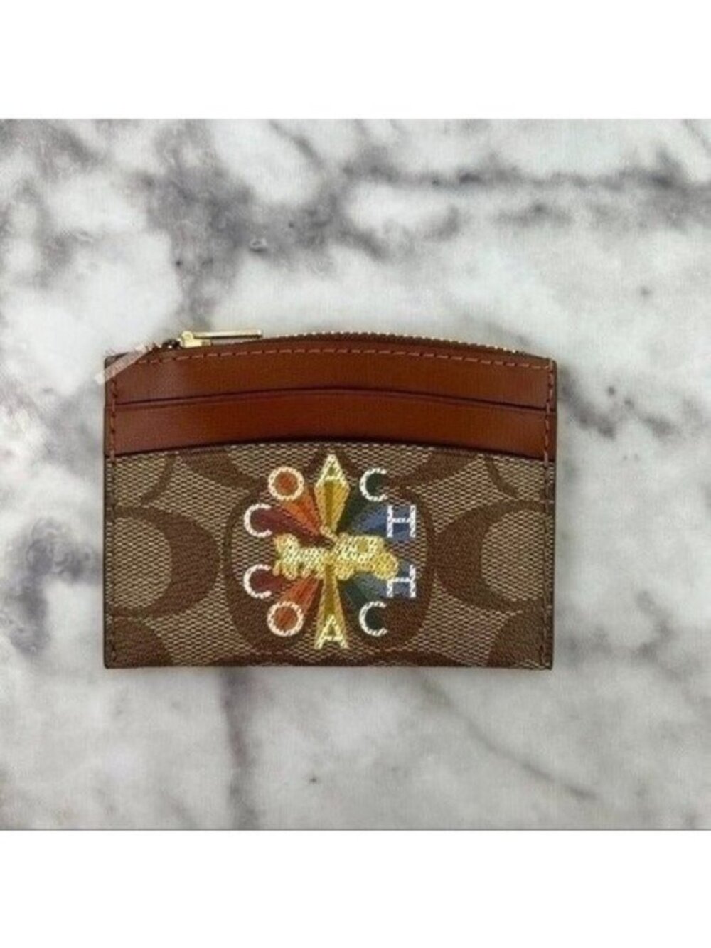 Coach Shaped Card Case Wallet In Signature Canvas With Coach Radial Rainbow